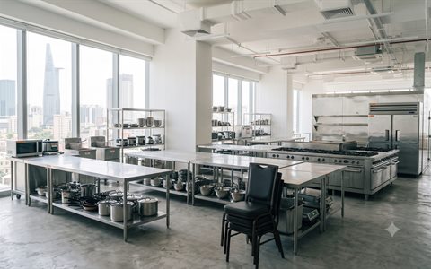 Bếp công nghiệp, bàn inox, nồi nấu nhà hàng thanh lý