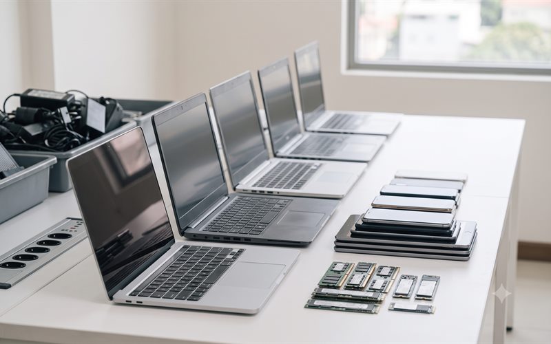 Laptop, điện thoại, RAM và SSD đã qua sử dụng chờ định giá thanh lý