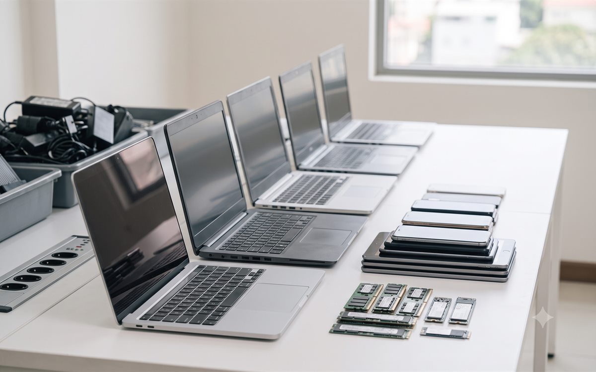 Laptop, điện thoại, RAM và SSD đã qua sử dụng chờ định giá thanh lý